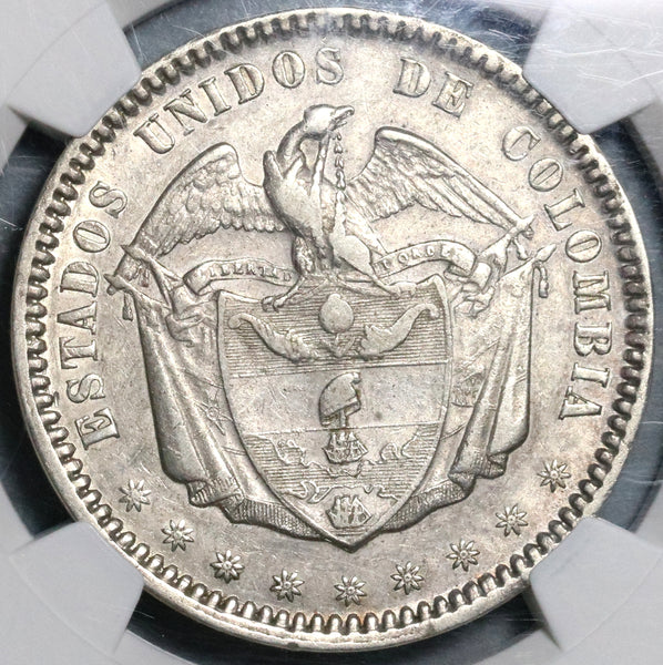1867 NGC AU 55 Colombia Peso Silver Bogota Mint Coin 44K POP 1/1 (21070505C)