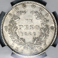 1867 NGC AU 55 Colombia Peso Silver Bogota Mint Coin 44K POP 1/1 (21070505C)