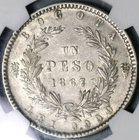 1867 NGC AU 55 Colombia Peso Silver Bogota Mint Coin 44K POP 1/1 (21070505C)