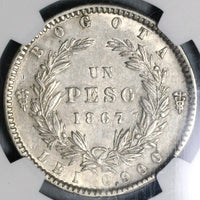 1867 NGC AU 55 Colombia Peso Silver Bogota Mint Coin 44K POP 1/1 (21070505C)