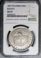 1867 NGC AU 55 Colombia Peso Silver Bogota Mint Coin 44K POP 1/1 (21070505C)