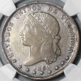 1869 NGC AU 55 Colombia Peso Medellin Mint Condor Bird 4k Silver Coin POP 2/1 (21092204C)