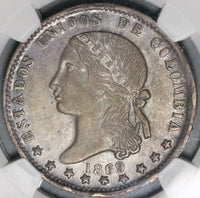 1869 NGC AU 55 Colombia Peso Medellin Mint Condor Bird 4k Silver Coin POP 2/1 (21092204C)