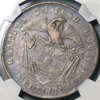 1869 NGC AU 55 Colombia Peso Medellin Mint Condor Bird 4k Silver Coin POP 2/1 (21092204C)