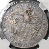 1869 NGC AU 55 Colombia Peso Medellin Mint Condor Bird 4k Silver Coin POP 2/1 (21092204C)