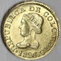 1826 NGC MS 62 Colombia Gold 1 Peso Bogota Mint State Coin POP 1/0 (21042102C)