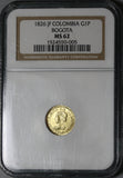 1826 NGC MS 62 Colombia Gold 1 Peso Bogota Mint State Coin POP 1/0 (21042102C)