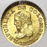 1827 NGC MS 62 Colombia Gold 1 Peso Bogota Mint State Coin POP 2/1 (19102303C)