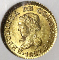1827 NGC MS 62 Colombia Gold 1 Peso Bogota Mint State Coin POP 2/1 (19102303C)