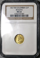 1827 NGC MS 62 Colombia Gold 1 Peso Bogota Mint State Coin POP 2/1 (19102303C)