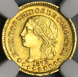 1873 NGC MS 62 Colombia 1 Peso Gold Condor Bogota Mint 3k minted Coin (22112601D)