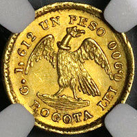 1873 NGC MS 62 Colombia 1 Peso Gold Condor Bogota Mint 3k minted Coin (22112601D)