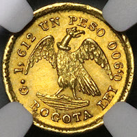 1873 NGC MS 62 Colombia 1 Peso Gold Condor Bogota Mint 3k minted Coin (22112601D)