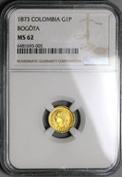 1873 NGC MS 62 Colombia 1 Peso Gold Condor Bogota Mint 3k minted Coin (22112601D)
