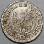 1833-Pn Colombia 1 Real Popayan Mint VF Silver Coin (22090401R)