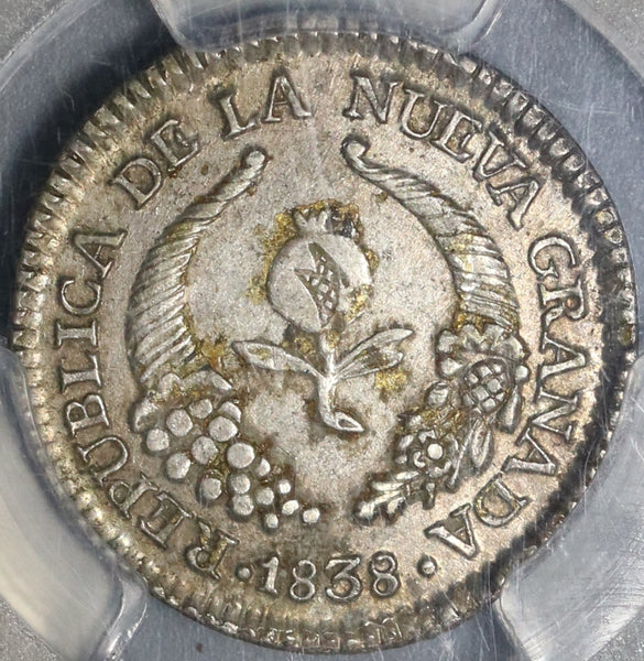 1838 PCGS AU 53 Colombia 1 Real Bogota Nueva Granada Silver Coin (21022101C)