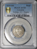1838 PCGS AU 53 Colombia 1 Real Bogota Nueva Granada Silver Coin (21022101C)