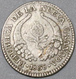 1838 Nueva Granada Colombia VF 1 Real Bogota Silver Coin (20020701R)