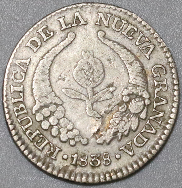 1838 Nueva Granada Colombia VF 1 Real Bogota Silver Coin (20020701R)