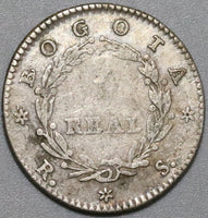 1838 Nueva Granada Colombia VF 1 Real Bogota Silver Coin (20020701R)