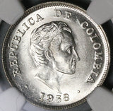 1938 NGC MS 64 Colombia 20 Centavos Silver Mint State Condor Coin (22021601C)