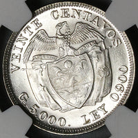 1938 NGC MS 64 Colombia 20 Centavos Silver Mint State Condor Coin (22021601C)