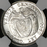 1938 NGC MS 64 Colombia 20 Centavos Silver Mint State Condor Coin (22021601C)