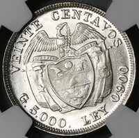 1938 NGC MS 64 Colombia 20 Centavos Silver Mint State Condor Coin (22021601C)