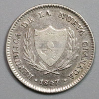 1847 Nueva Granada Colombia 2 Reales Bogota VF Silver Coin (21060201R)