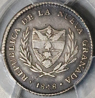 1848 PCGS XF 40 Colombia 2 Reales Bogota Mint Silver Coin (22100802C)