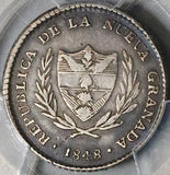 1848 PCGS XF 40 Colombia 2 Reales Bogota Mint Silver Coin (22100802C)