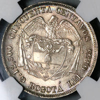 1884 NGC MS 63 Colombia 50 Centavos Bogota SIlver Liberty Head Coin (21120302D)