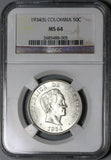 1934 NGC MS 64 Colombia Silver 50 Centavos Cartwheel Luster Coin (20091202C)