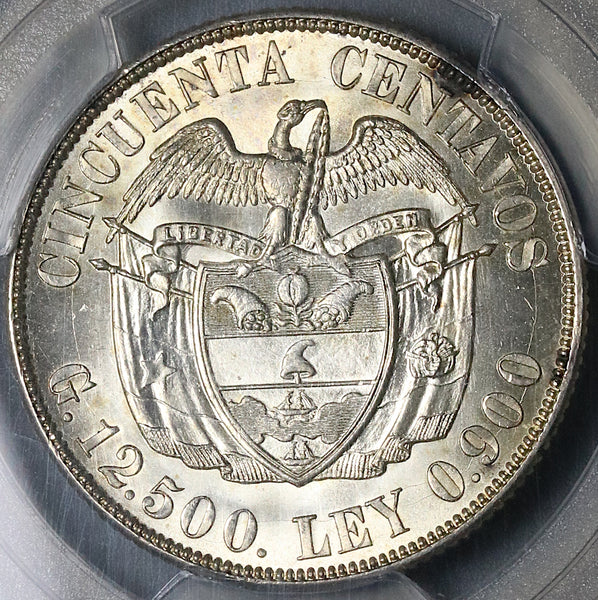 1934 PCGS MS 65 Colombia Silver 50 Centavos GEM Mint State Coin
