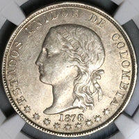 1878/4 NGC AU 55 Colombia 5 Decimos Medellin 50 Centavos Silver Coin POP 1/1 (22120203C)