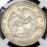 1878/4 NGC AU 55 Colombia 5 Decimos Medellin 50 Centavos Silver Coin POP 1/1 (22120203C)