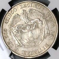 1878/4 NGC AU 55 Colombia 5 Decimos Medellin 50 Centavos Silver Coin POP 1/1 (22120203C)