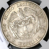 1878/4 NGC AU 55 Colombia 5 Decimos Medellin 50 Centavos Silver Coin POP 1/1 (22120203C)
