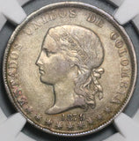 1879/4 NGC VF 35 Colombia Medellin 5 Decimos Silver Coin (21071901C)