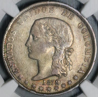 1879/4 NGC VF 35 Colombia Medellin 5 Decimos Silver Coin (21071901C)