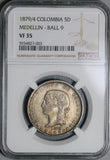 1879/4 NGC VF 35 Colombia Medellin 5 Decimos Silver Coin (21071901C)