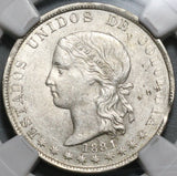 1884 NGC AU 55 Colombia 5 Decimos Medellin 50 Centavos Silver Coin (20012903C)