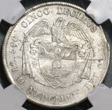 1884 NGC AU 55 Colombia 5 Decimos Medellin 50 Centavos Silver Coin (20012903C)