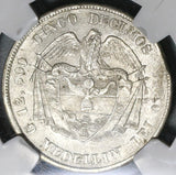 1884 NGC AU 55 Colombia 5 Decimos Medellin 50 Centavos Silver Coin (20012903C)