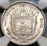 1892 NGC MS 64 Costa Rica 10 Centavos Mint State Silver Heaton Coin (20082701C)