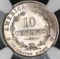 1892 NGC MS 64 Costa Rica 10 Centavos Mint State Silver Heaton Coin (20082701C)