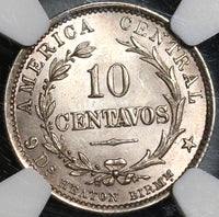 1892 NGC MS 64 Costa Rica 10 Centavos Mint State Silver Heaton Coin (20082701C)