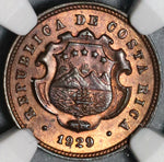 1929 NGC MS 64 Costa Rica 10 Centimos Mint State Bronze Coin (21030705C)