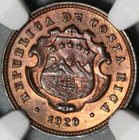 1929 NGC MS 64 Costa Rica 10 Centimos Mint State Bronze Coin (21030705C)