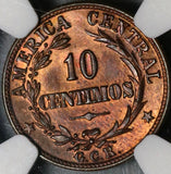 1929 NGC MS 64 Costa Rica 10 Centimos Mint State Bronze Coin (21030705C)